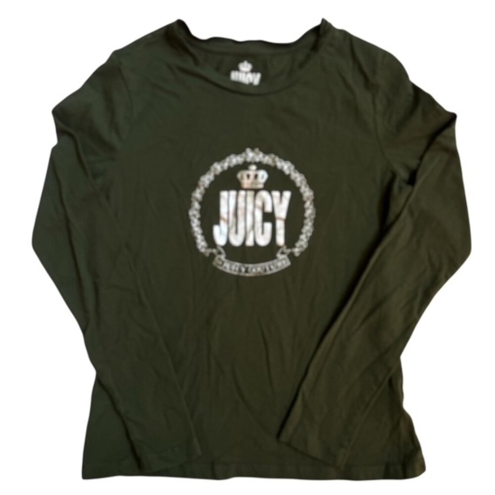 Juicy Couture TEE Women's size Small Silver Crown Graphic Deep Green